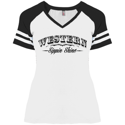 Western Sippin Shine - 3 Hundred Days - Ladies' Game V-Neck T-Shirt