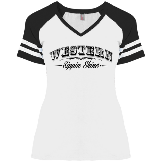 Western Sippin Shine - 3 Hundred Days - Ladies' Game V-Neck T-Shirt