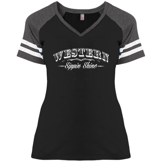 Western Sippin Shine - White - 3 Hundred Days - Ladies' Game V-Neck T-Shirt