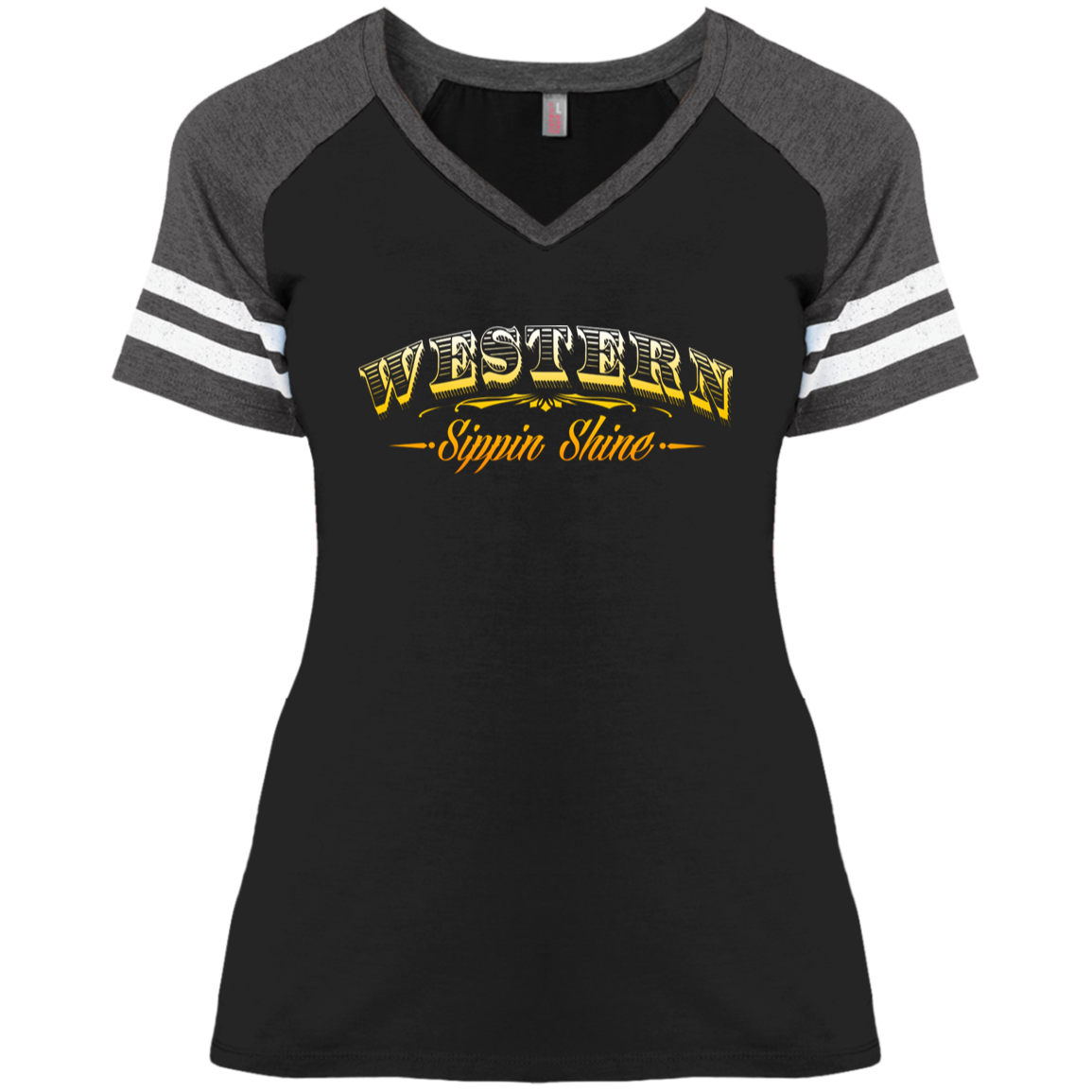 Western Sippin Shine - Orange Peel - 3 Hundred Days - Ladies' Game V-Neck T-Shirt