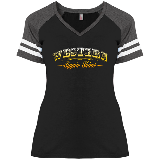 Western Sippin Shine - Orange Peel - 3 Hundred Days - Ladies' Game V-Neck T-Shirt
