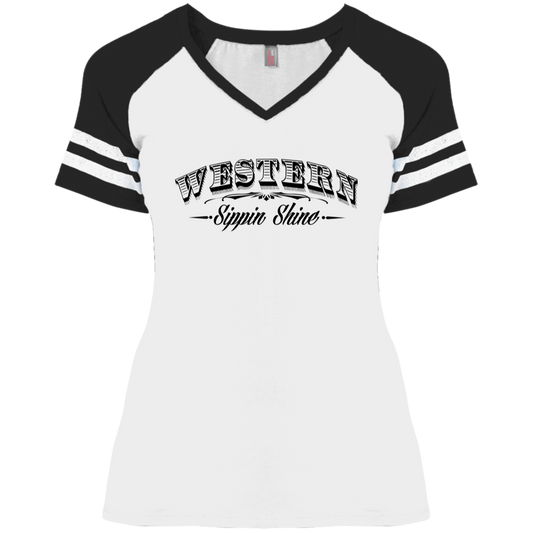 Western Sippin Shine - 3 Hundred Days - Ladies' Game V-Neck T-Shirt